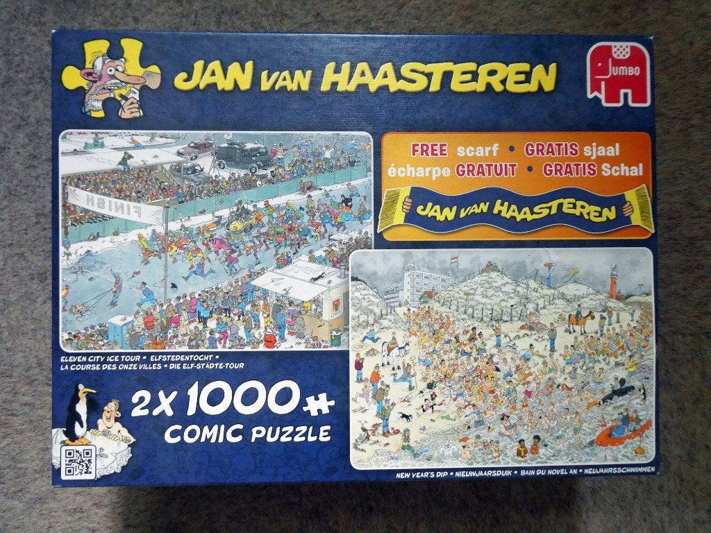 Jan van Haasteren Elfstedentocht + Nieuwjaarsduik, Ophalen, 500 t/m 1500 stukjes, Zo goed als nieuw, Legpuzzel