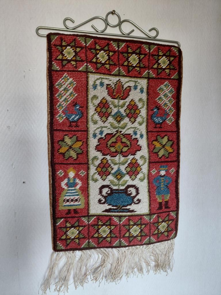 Vintage zweeds wollen wandkleed wandtapijt met roede, Antiek en Kunst, Ophalen