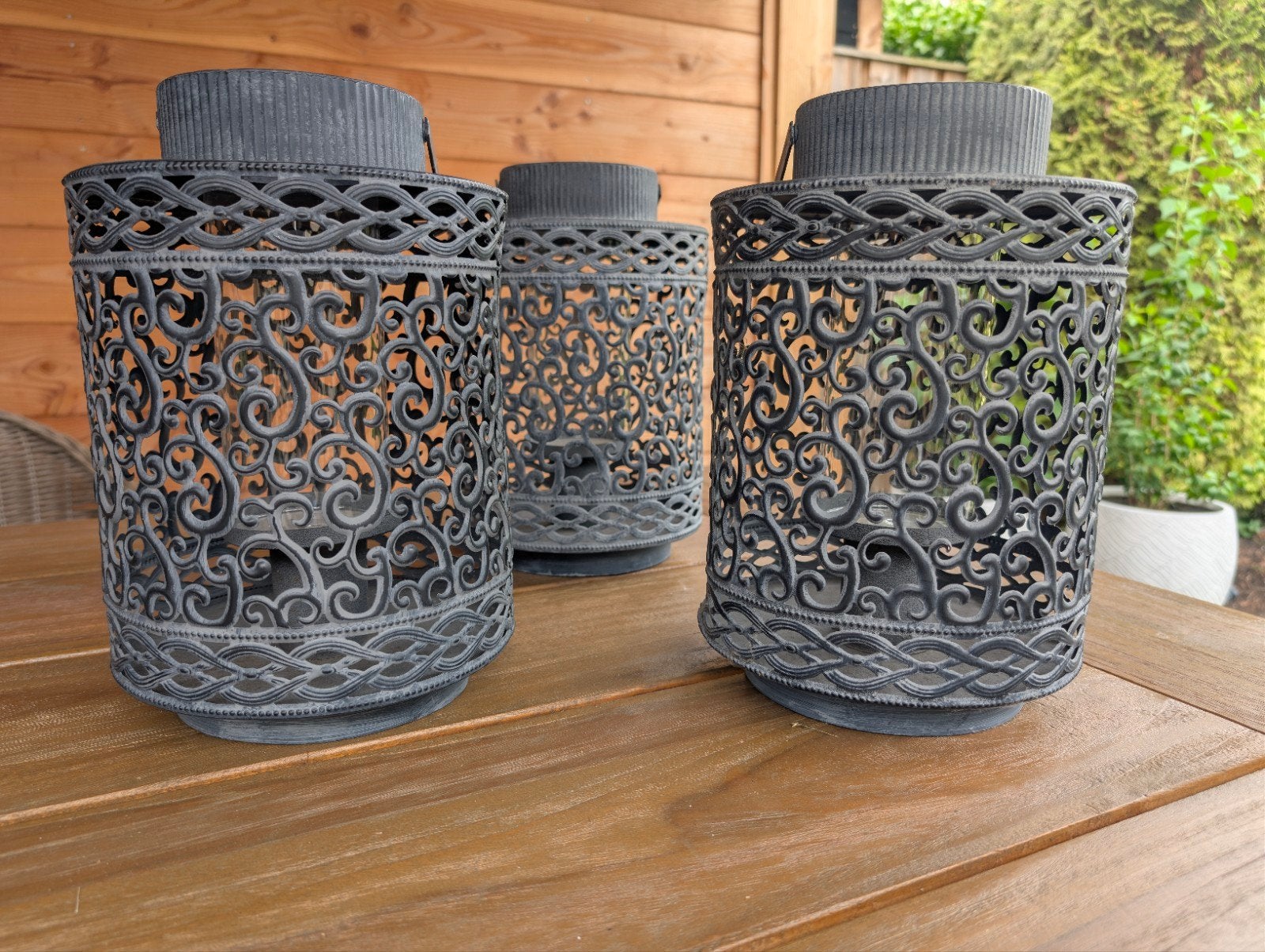 Set van 3 decoratieve windlichten/lantaarns, Ophalen, Windlicht, Gebruikt, Zwart
