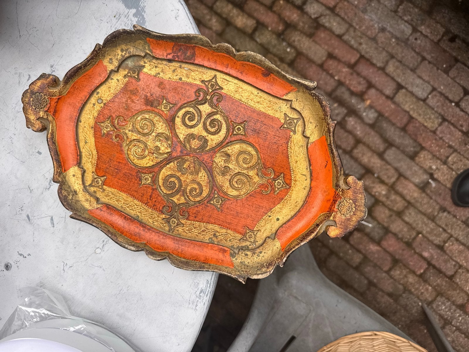 Vintage Italiaans Dienblad - Rood/Goud Barok Stijl, Ophalen of Verzenden