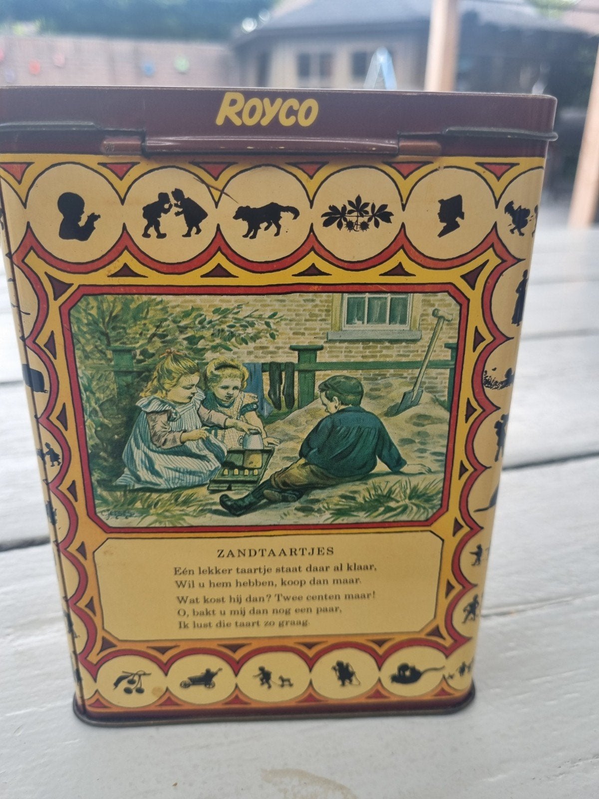 Vintage Royco Blik met Kinderillustraties en Gedichtjes, Verzamelen, Blikken, Ophalen of Verzenden