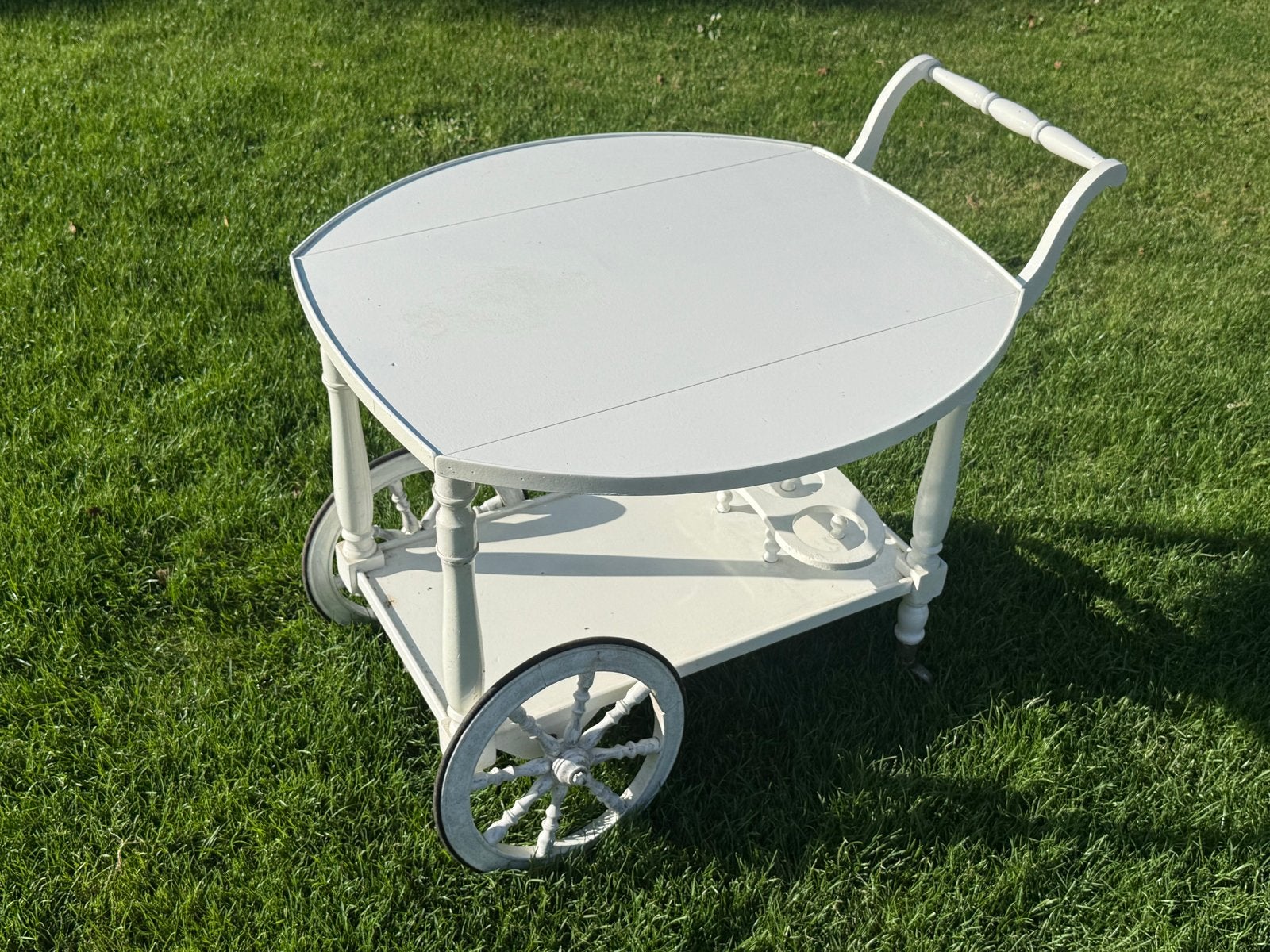 Vintage Witte Houten Theewagen met Klapblad, Ophalen