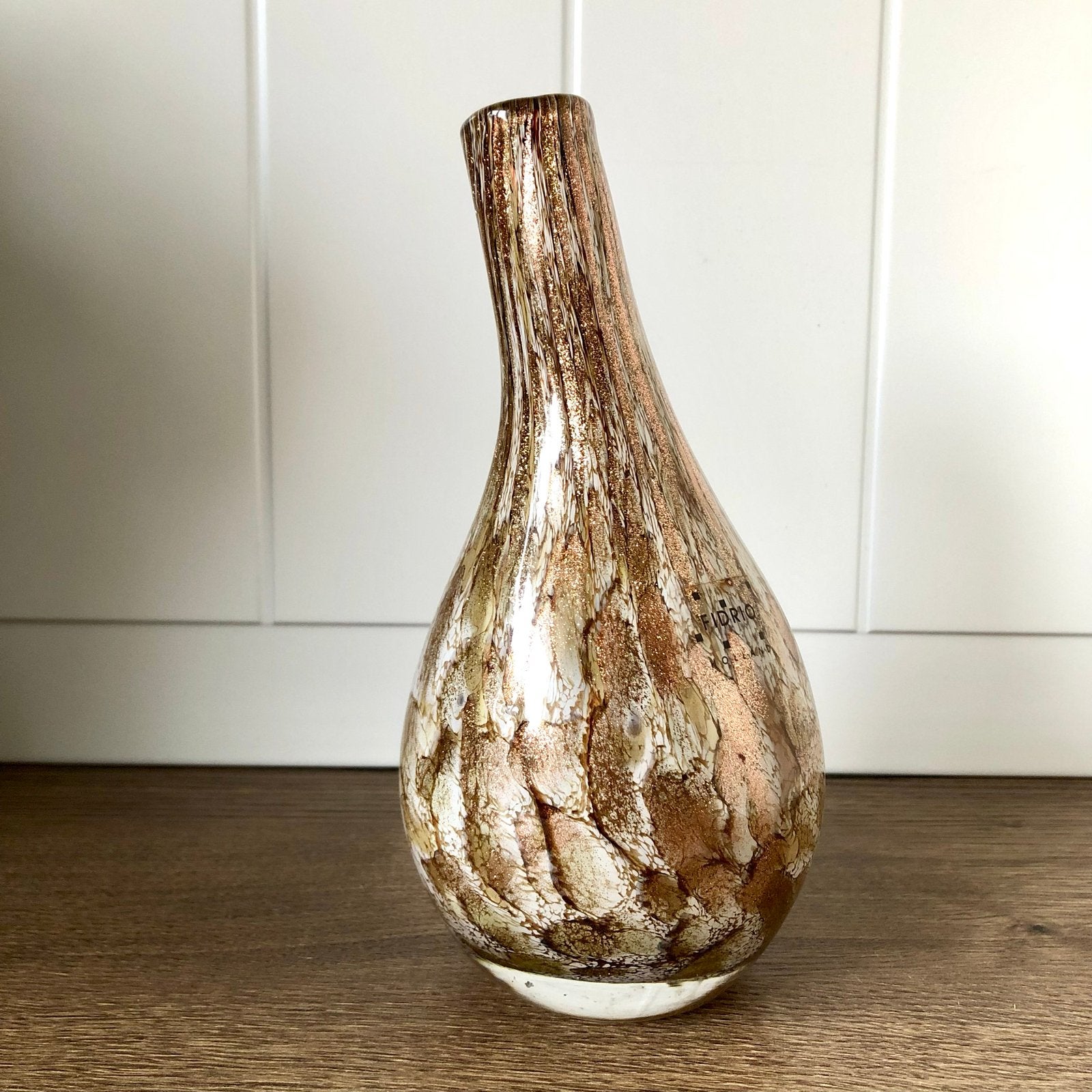 Fidrio Holland glazen vaas, bruin/goud, 25 cm, Antiek en Kunst, Antiek | Vazen, Ophalen of Verzenden