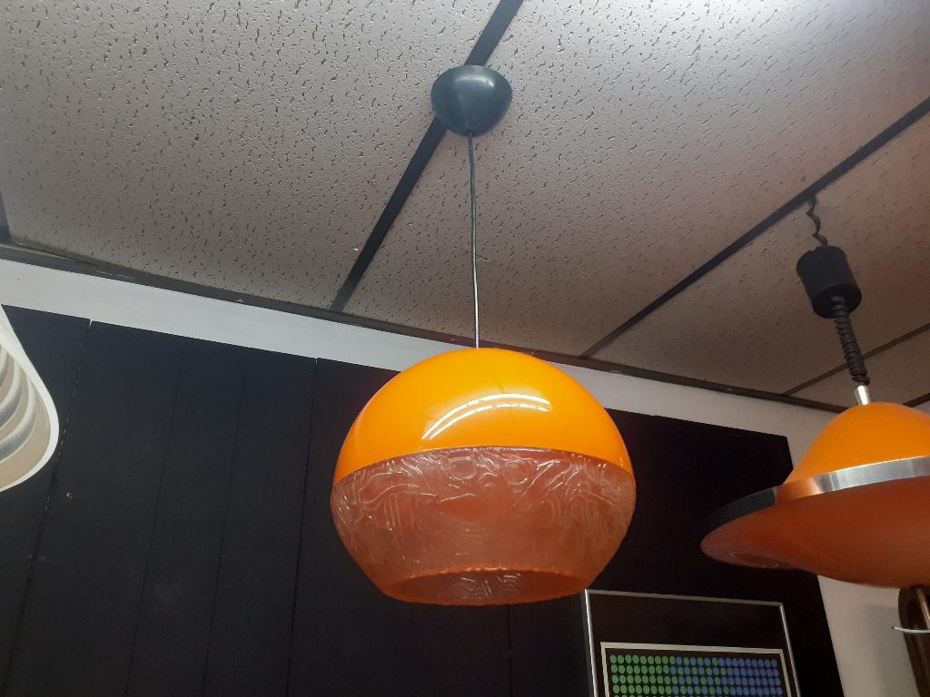 oranje kunststof hanglamp space age design jaren 70 retro, Kunststof, Gebruikt, ?, Minder dan 50 cm