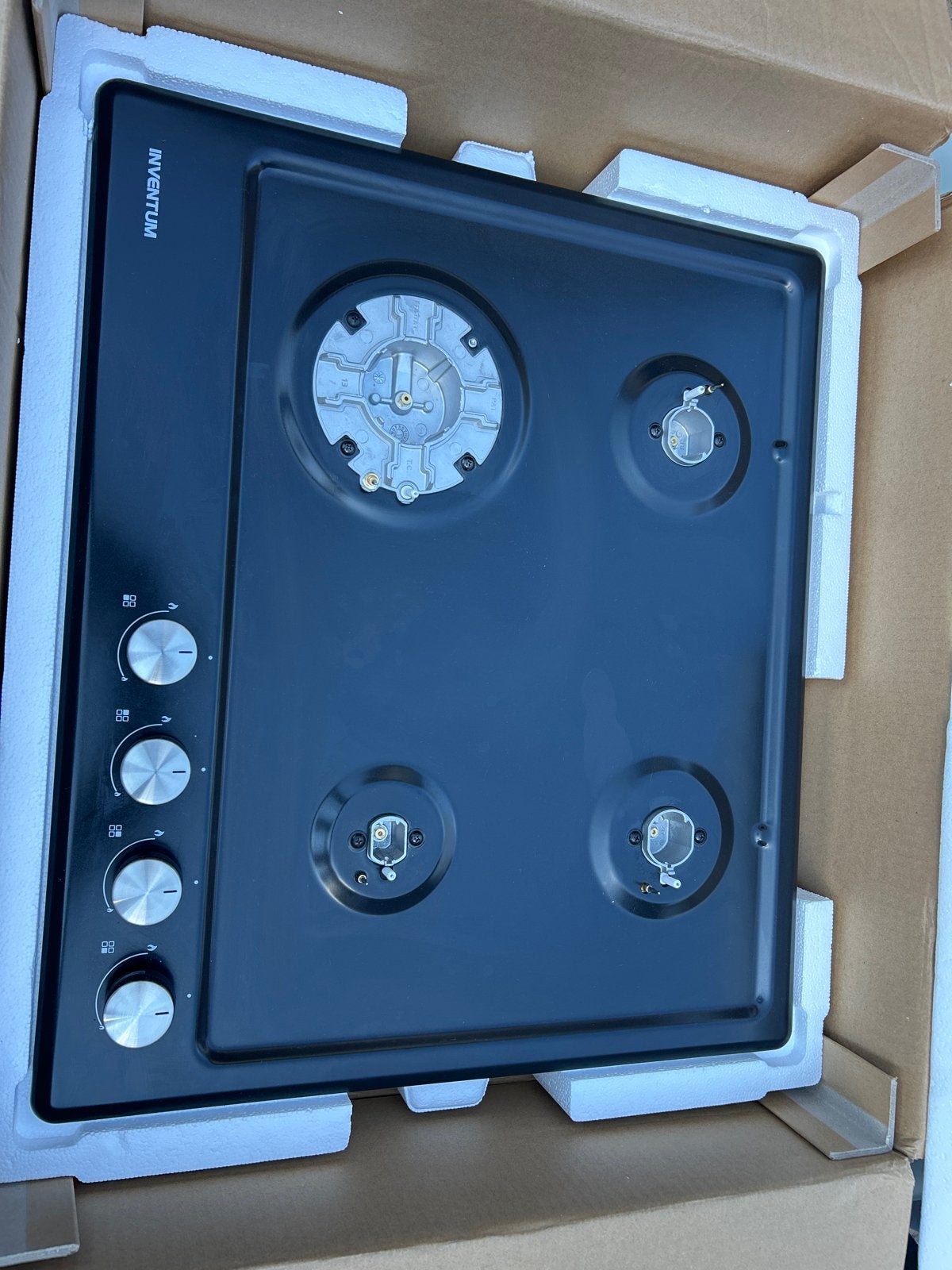 Inventum IKG6024WGZWA/02 Inbouw Gasfornuis Zwart, Witgoed en Apparatuur, Kookplaten, Zo goed als nieuw, Inbouw, Gas, 4 kookzones
