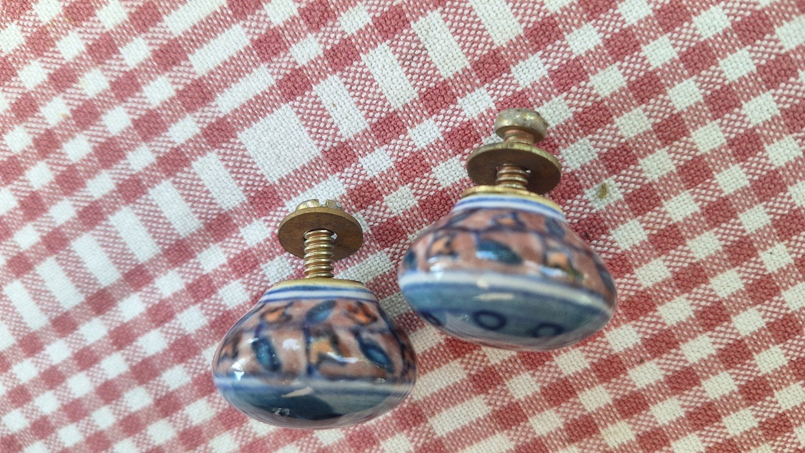 Set van 2 keramische ladeknoppen - Blauw met bloemmotief, Ophalen of Verzenden, Zo goed als nieuw