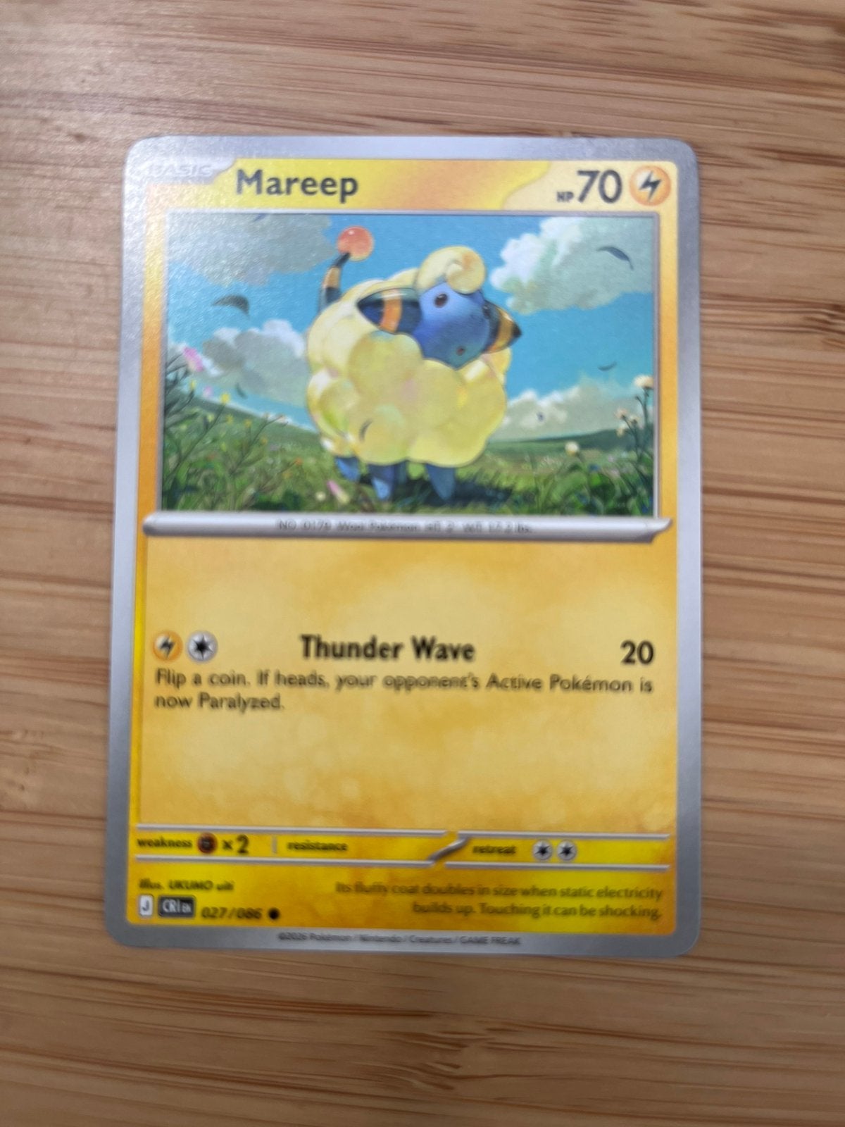 Mareep Pokémon Kaart - CRI 027/086, Ophalen of Verzenden, Zo goed als nieuw, Losse kaart