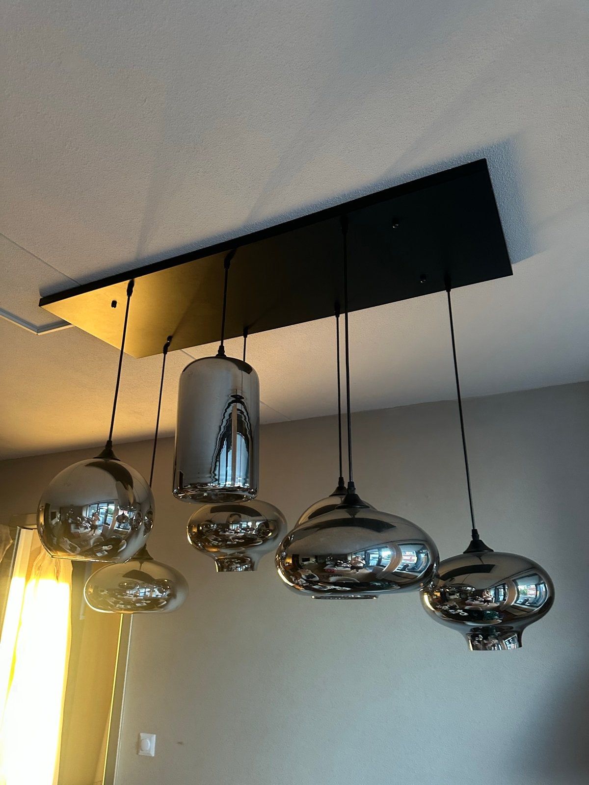 Moderne hanglamp met 7 dimbare bollen voor eettafel, Ophalen, Zo goed als nieuw, Glas