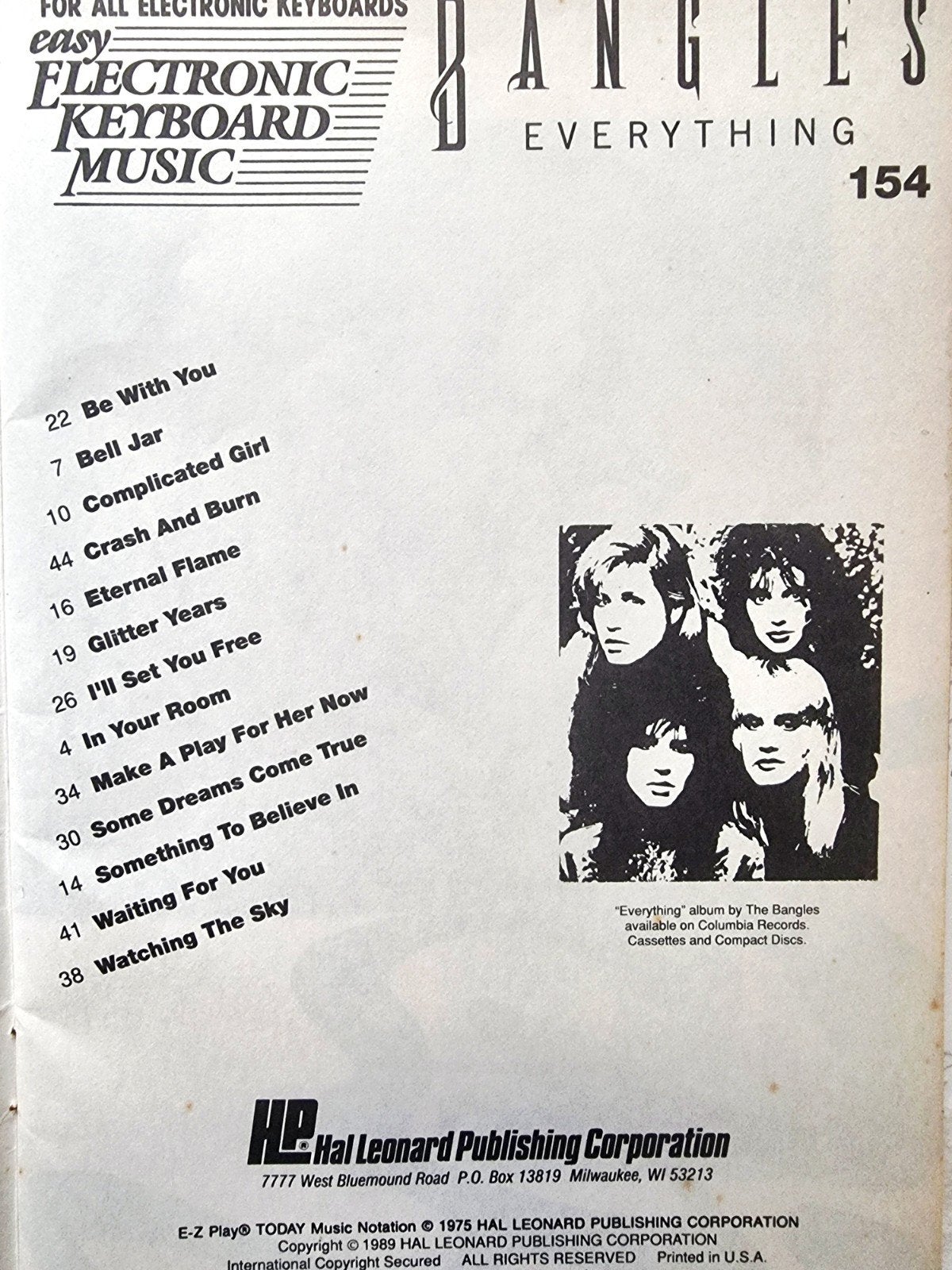 Bangles - Everything - Easy Electronic Keyboard Music Art21, Muziek en Instrumenten, Bladmuziek, Verzenden, Zo goed als nieuw