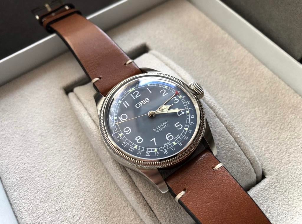 Oris Big Crown Pointer Date, Leer, Staal, Polshorloge, Zo goed als nieuw