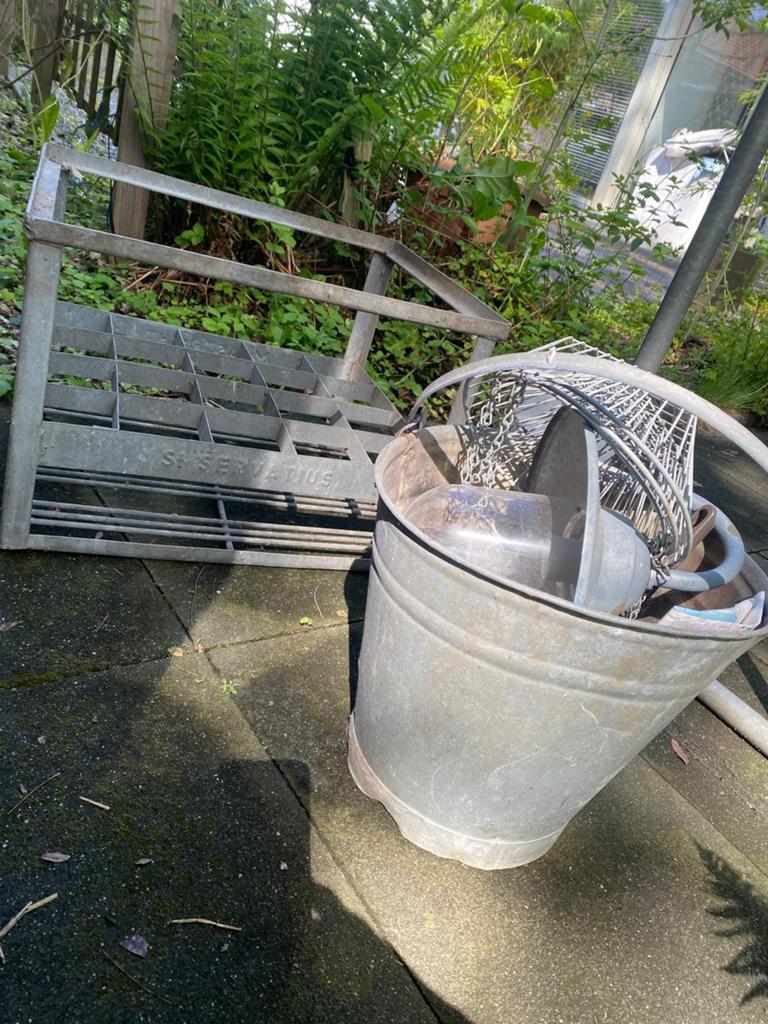 Vintage zinken krat en emmer, Gebruikt, 50 tot 100 cm, Ophalen of Verzenden, Metaal