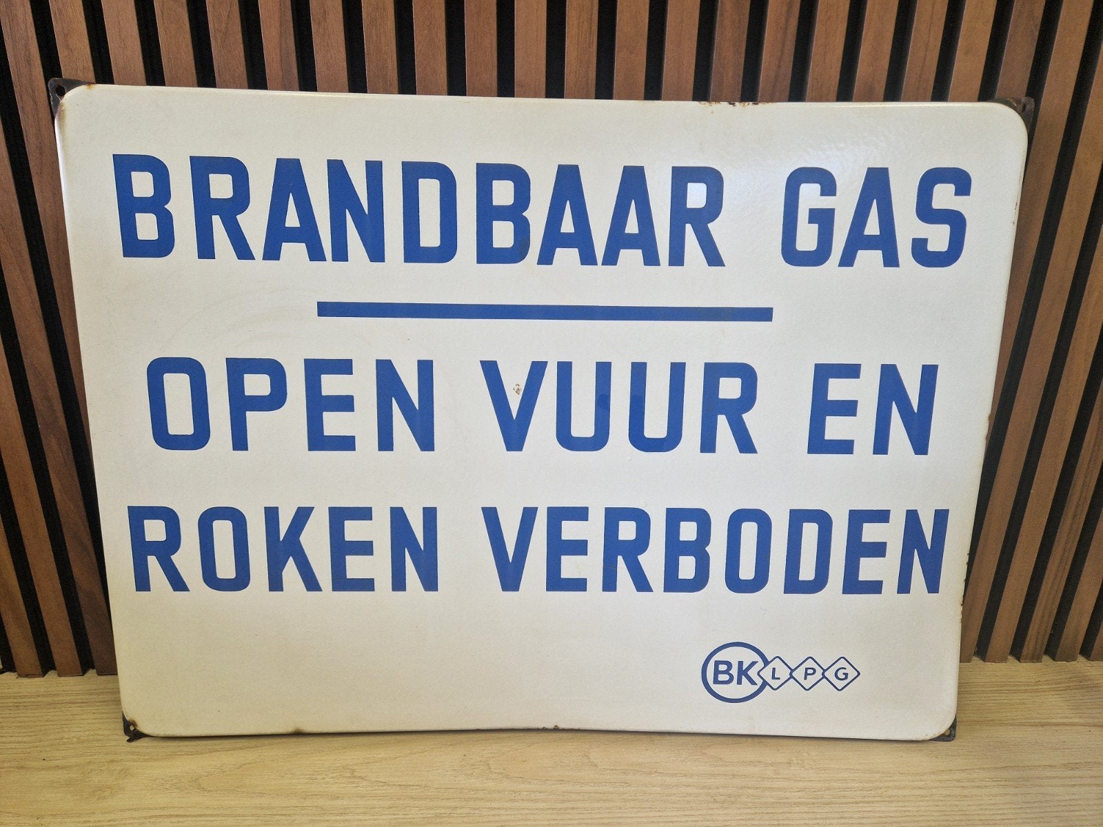 Emaille bord 'Brandbaar gas", Antiek en Kunst, Ophalen
