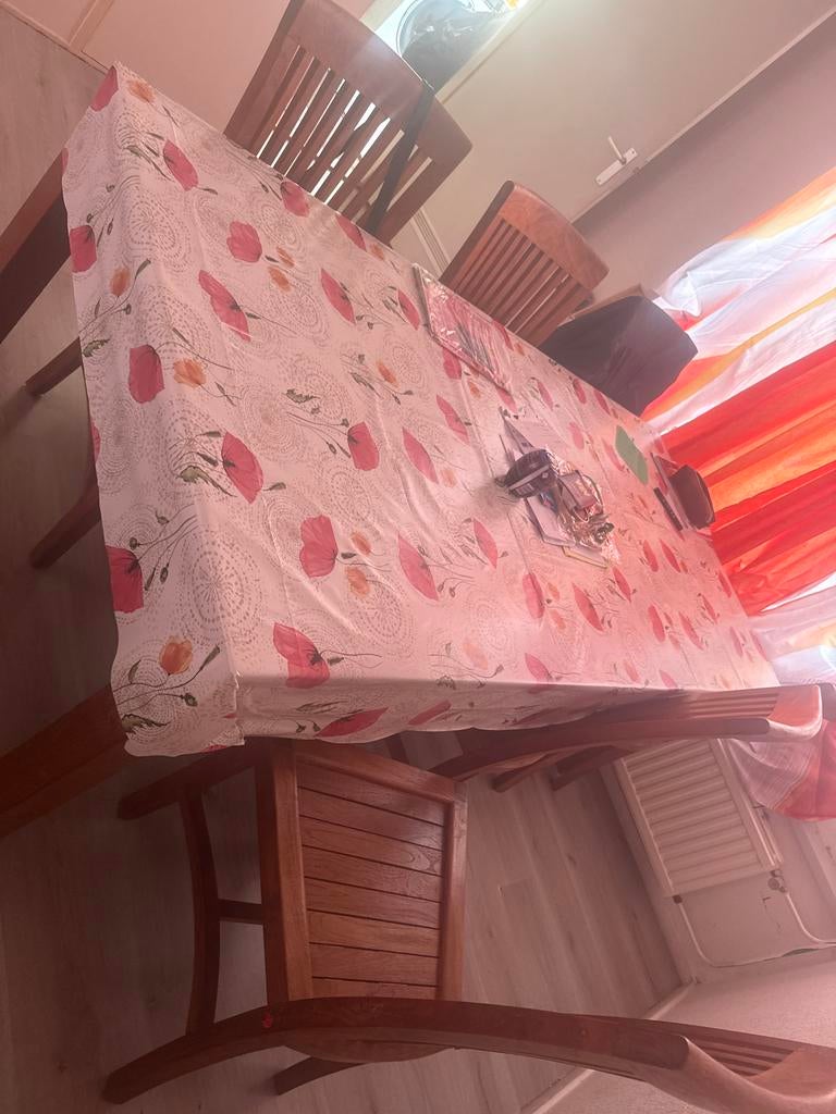Zware houten eettafel met 6 stoelen voor familie, Ophalen, Gebruikt, Vijf personen of meer, Overige houtsoorten