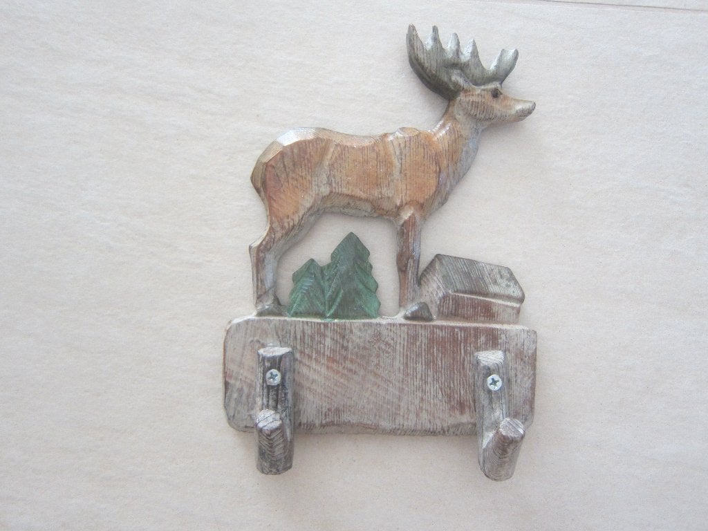 houten gesneden beeld edelhert jacht jagers kapstok fazanten, Antiek en Kunst, Overige onderwerpen, Houtsnijwerk, Ophalen of Verzenden