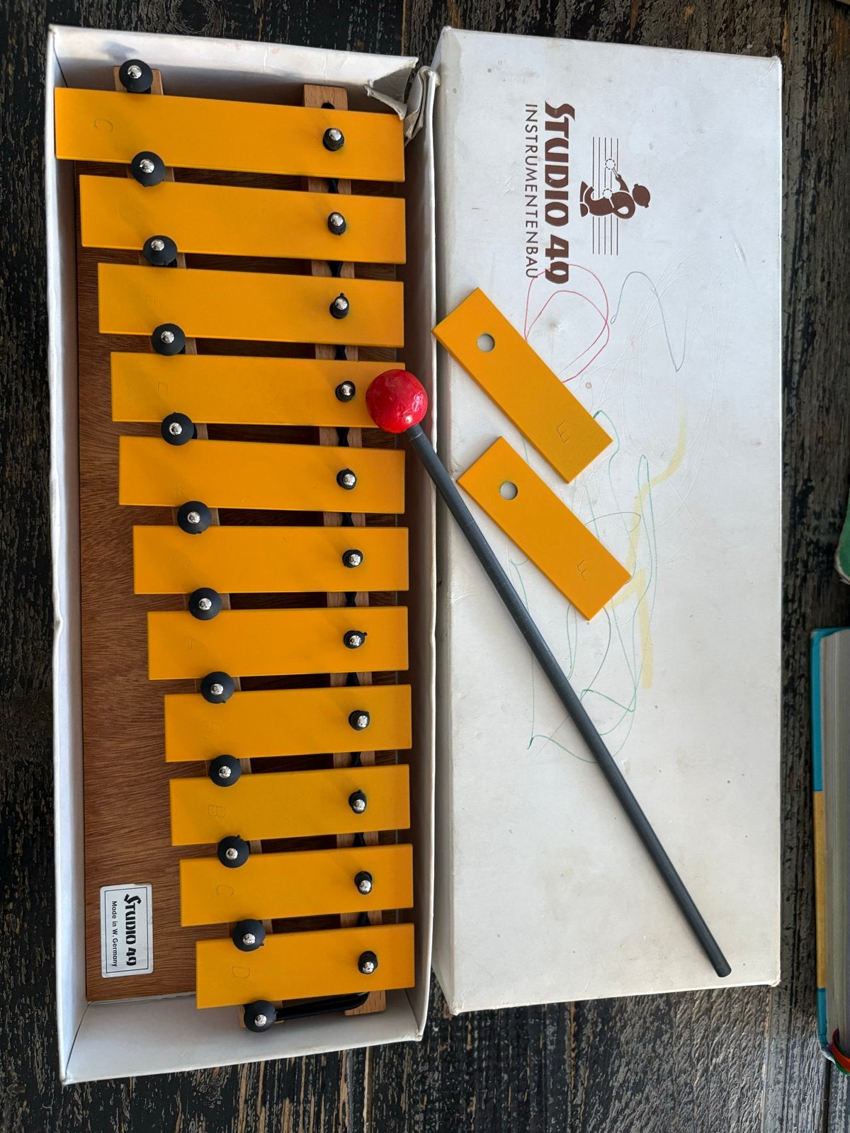 Studio 49 Xylofoon/Glockenspiel met doos en stok, Ophalen of Verzenden, Gebruikt, Overige soorten, Met koffer of draagtas