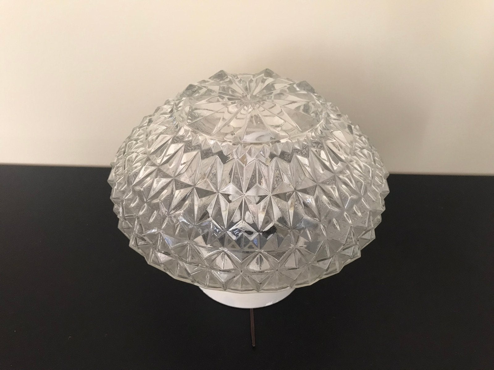 Retro Mid-Century Plafonnière met Diamant Reliëf Glas, Ophalen, Zo goed als nieuw, Kunststof