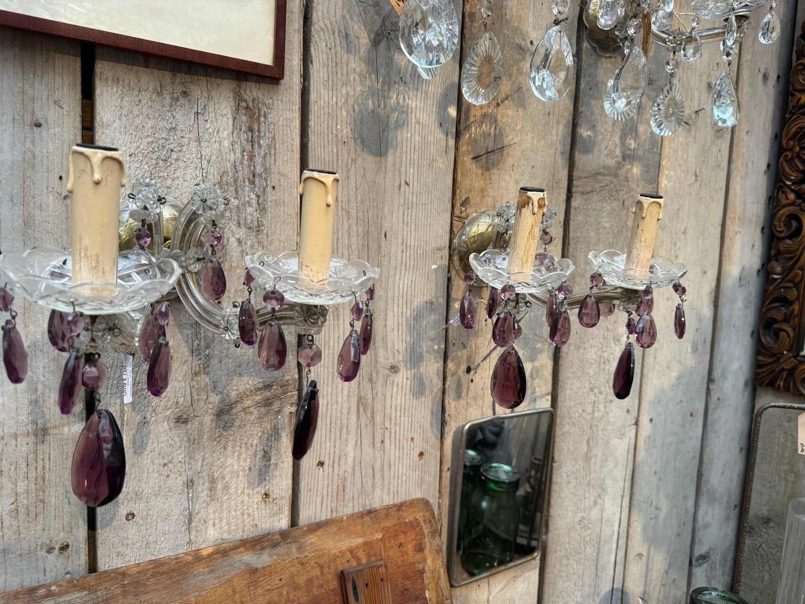 Victoriaanse wandlampen met paarse glazen pegels (set van 2), Ophalen