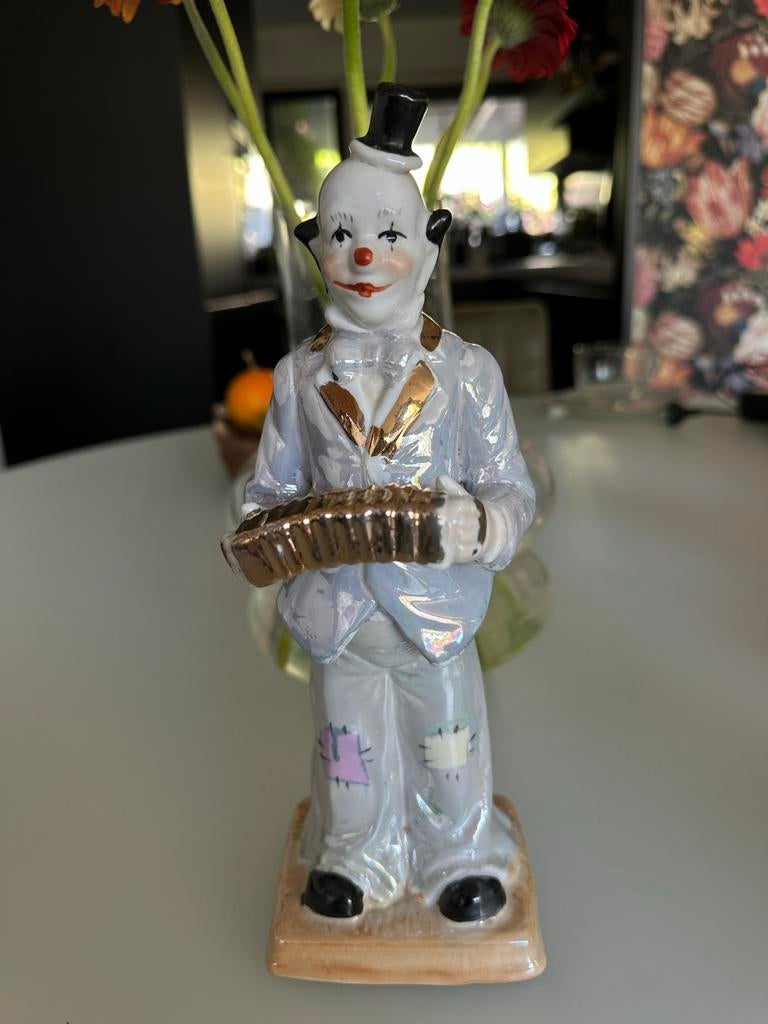 Vintage Porseleinen Clown met Accordeon Beeldje, Verzamelen, Ophalen of Verzenden, Gebruikt