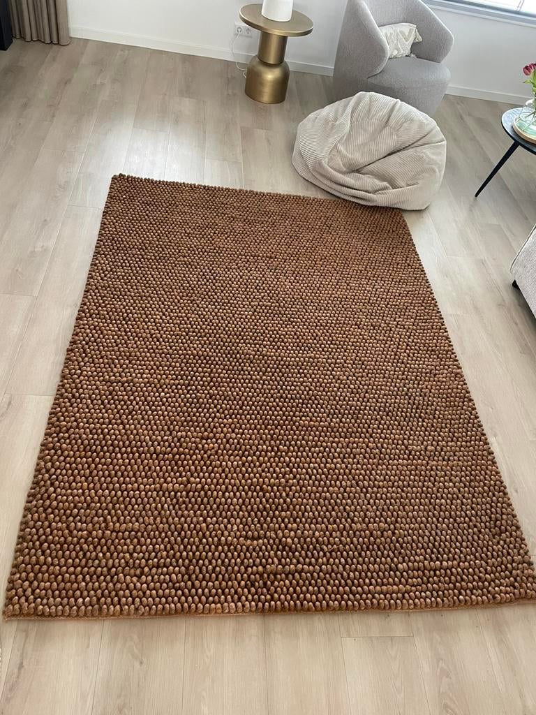 Vloerkleed cognac kleur wol&viscose  handgemaakt., Ophalen of Verzenden, Zo goed als nieuw, Rechthoekig, 200 cm of meer
