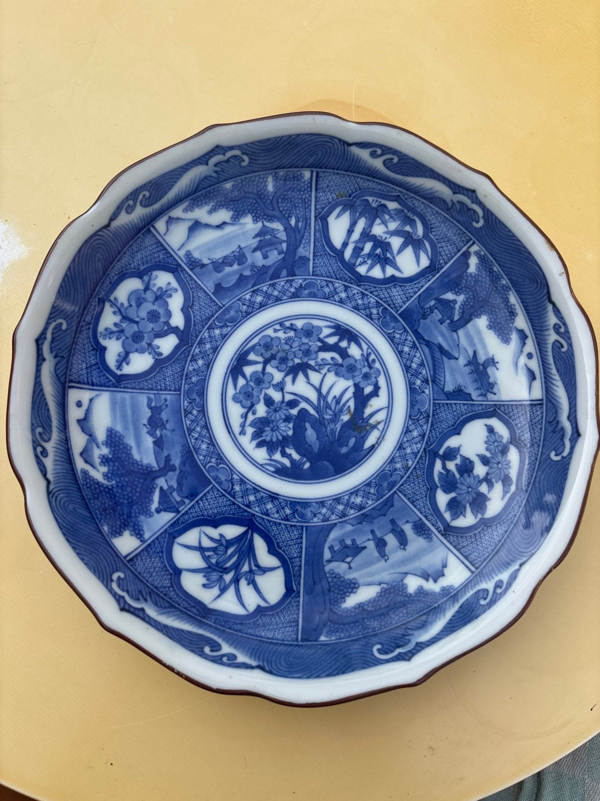 Antiek Japans Imari Bord - Blauw-Wit Decor, Ophalen of Verzenden