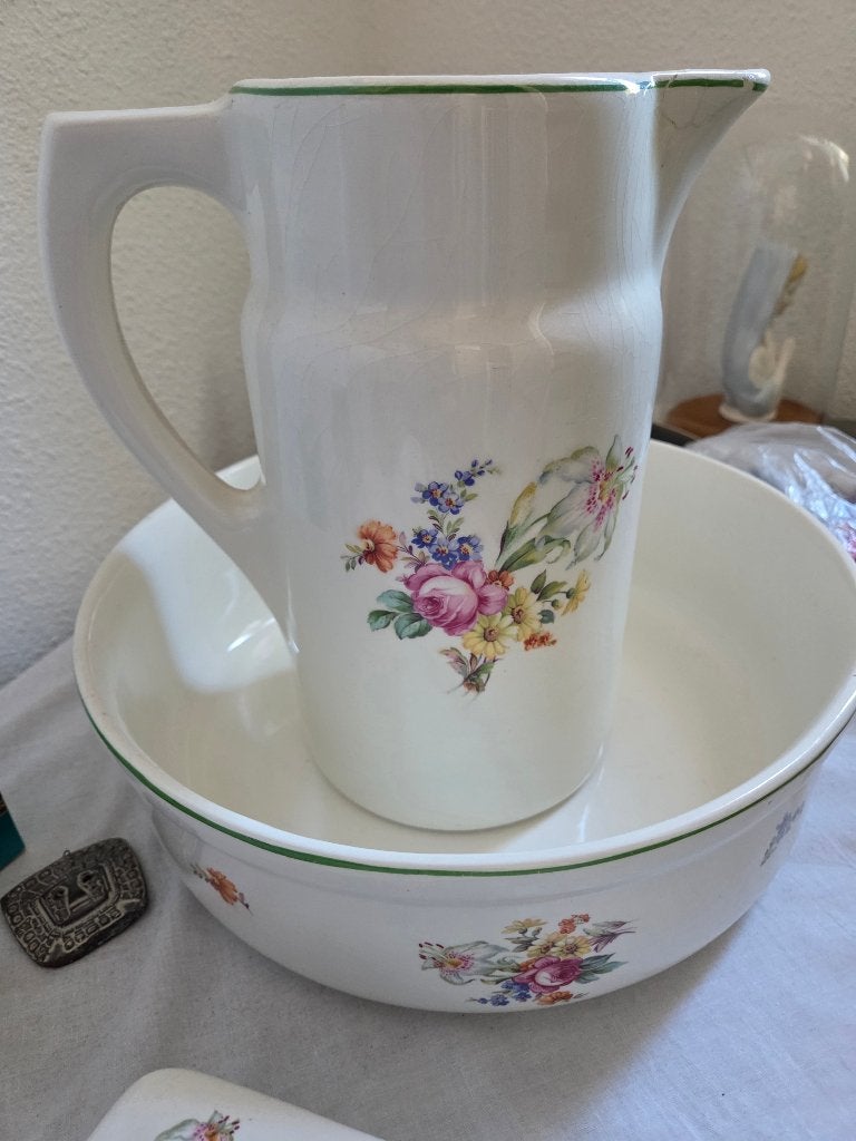 Vintage bidet, schenkkan, borstel/kammenbakje en zeepbakje, Antiek en Kunst, Ophalen