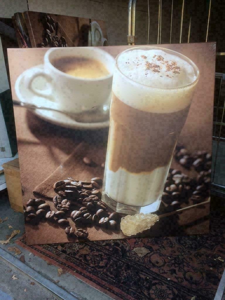 koffie schilderij canvas 1 meter x 1 meter, Ophalen of Verzenden, Gebruikt, 100 tot 125 cm, Schilderij