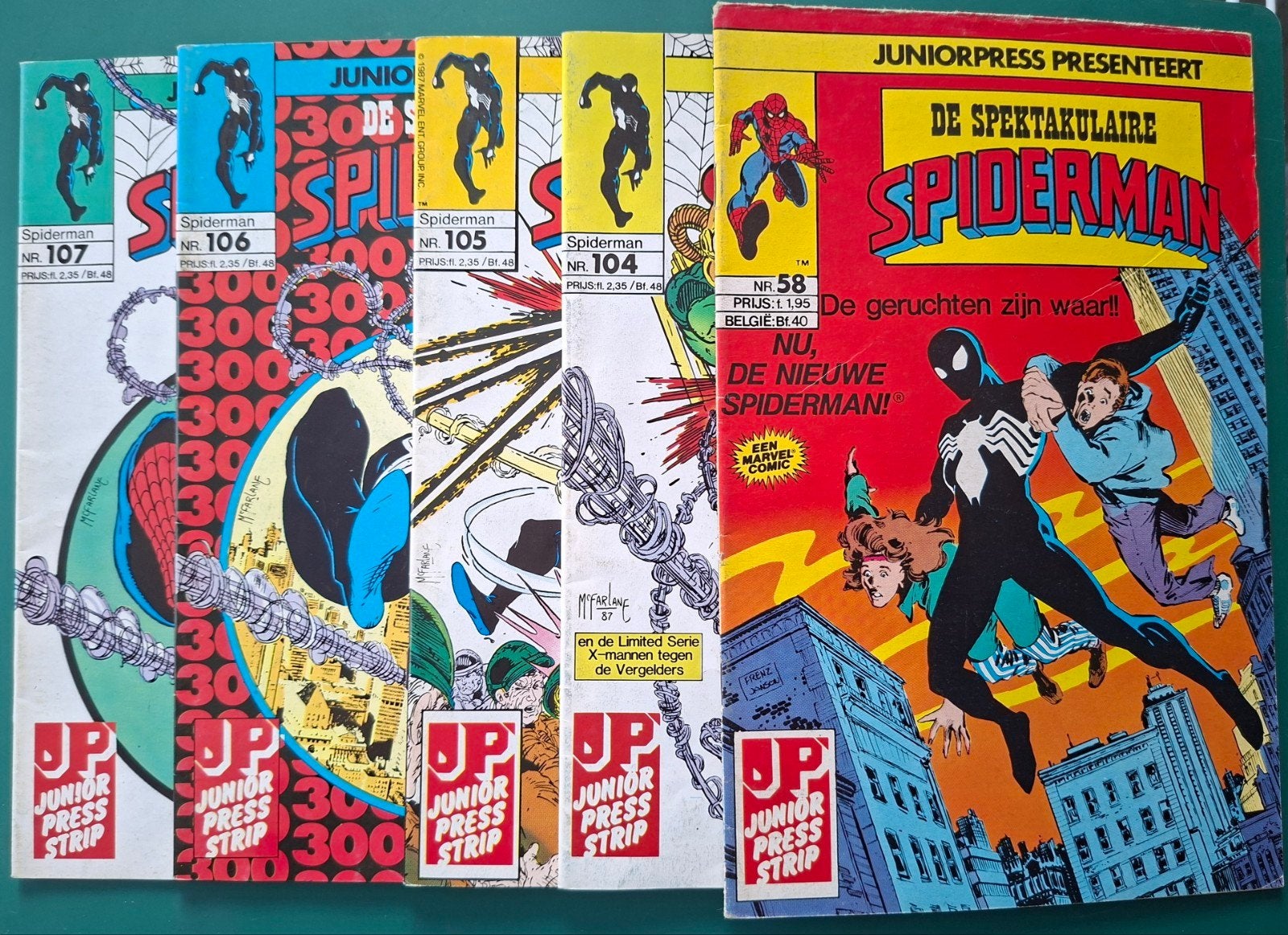 SPEKTAKULAIRE SPIDERMAN 58, 104, 105, 106, 107. JUNIOR PRESS, Meerdere comics, Ophalen of Verzenden, Zo goed als nieuw, Europa