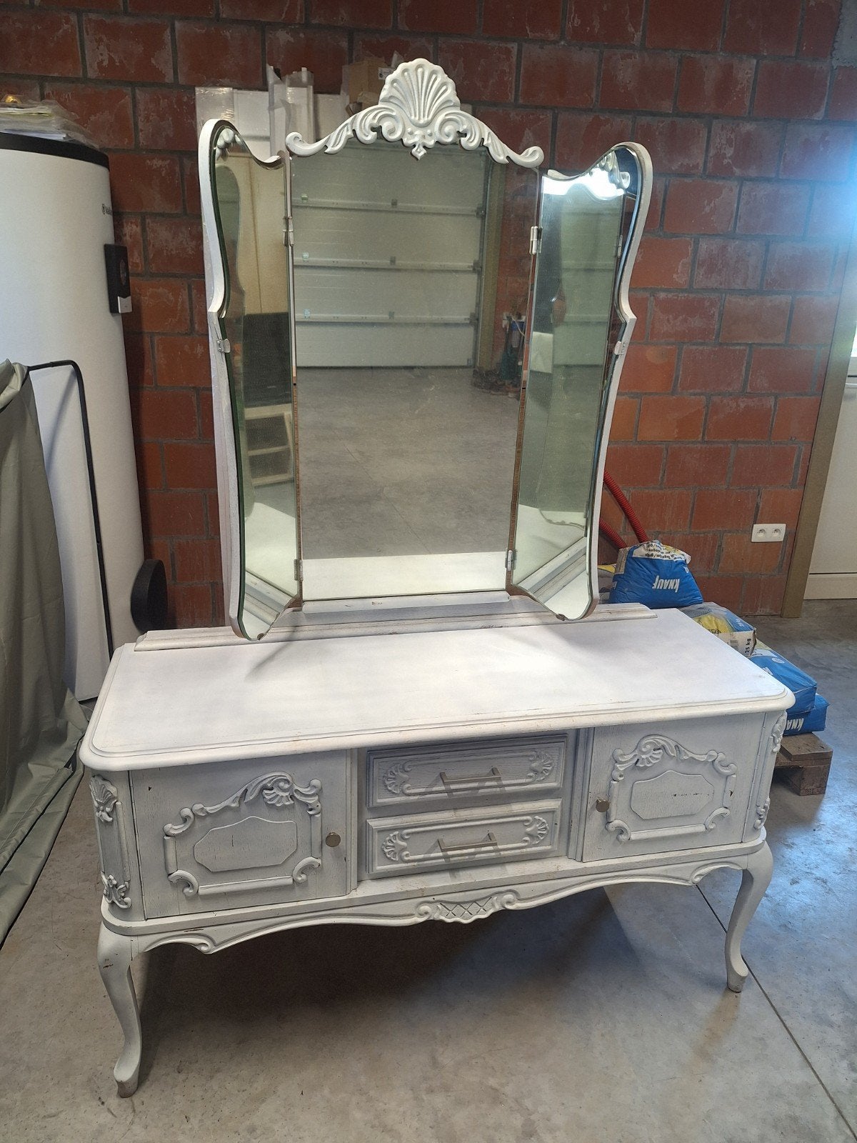 Vintage kaptafel met drieluik spiegel, Ophalen of Verzenden