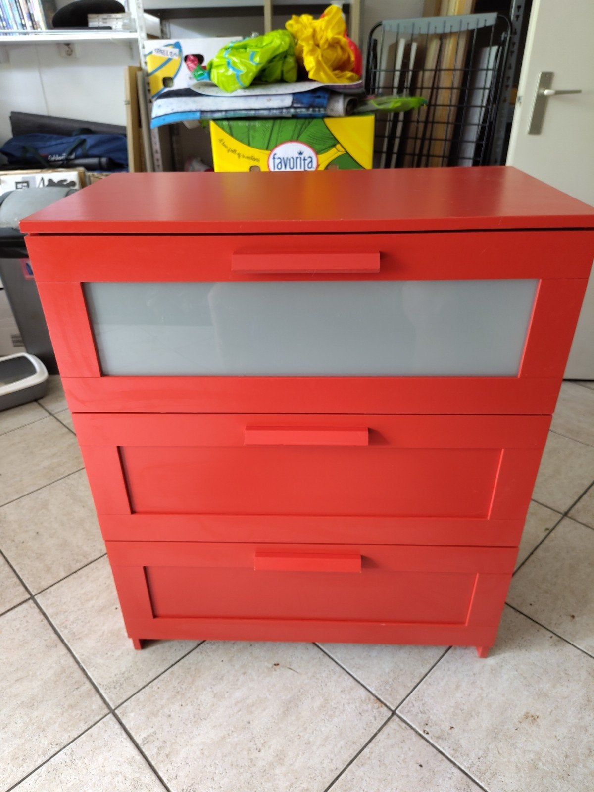 Rood 3-ladenkastje, Huis en Inrichting, Kasten | Ladekasten, Ophalen, Gebruikt, 50 tot 100 cm, 3 of 4 laden