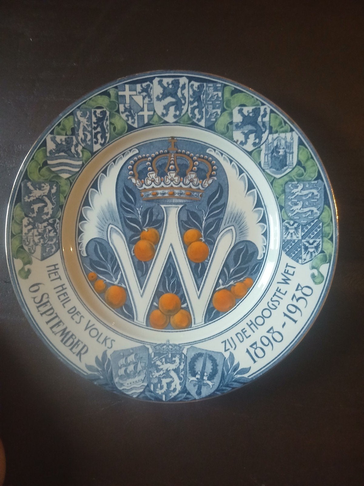 Gedenkbord Wilhelmina 40-jarig regeringsjubileum 1898-1938, Ophalen of Verzenden