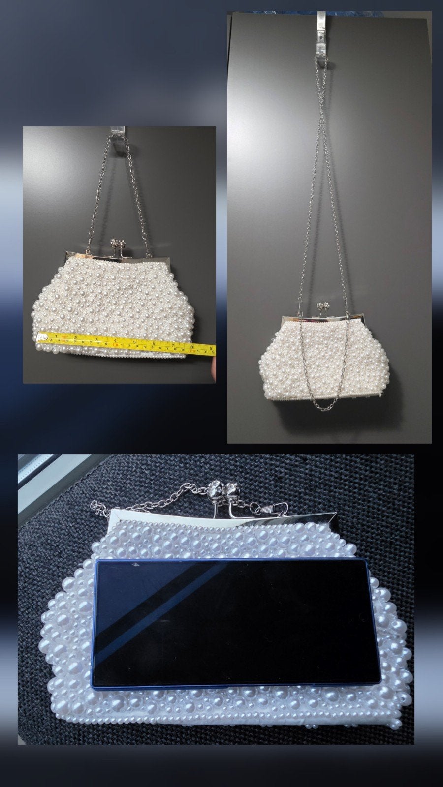 Elegante Witte Parel Avondtasje met Ketting, Sieraden, Tassen en Uiterlijk, Tassen | Damestassen, Ophalen of Verzenden