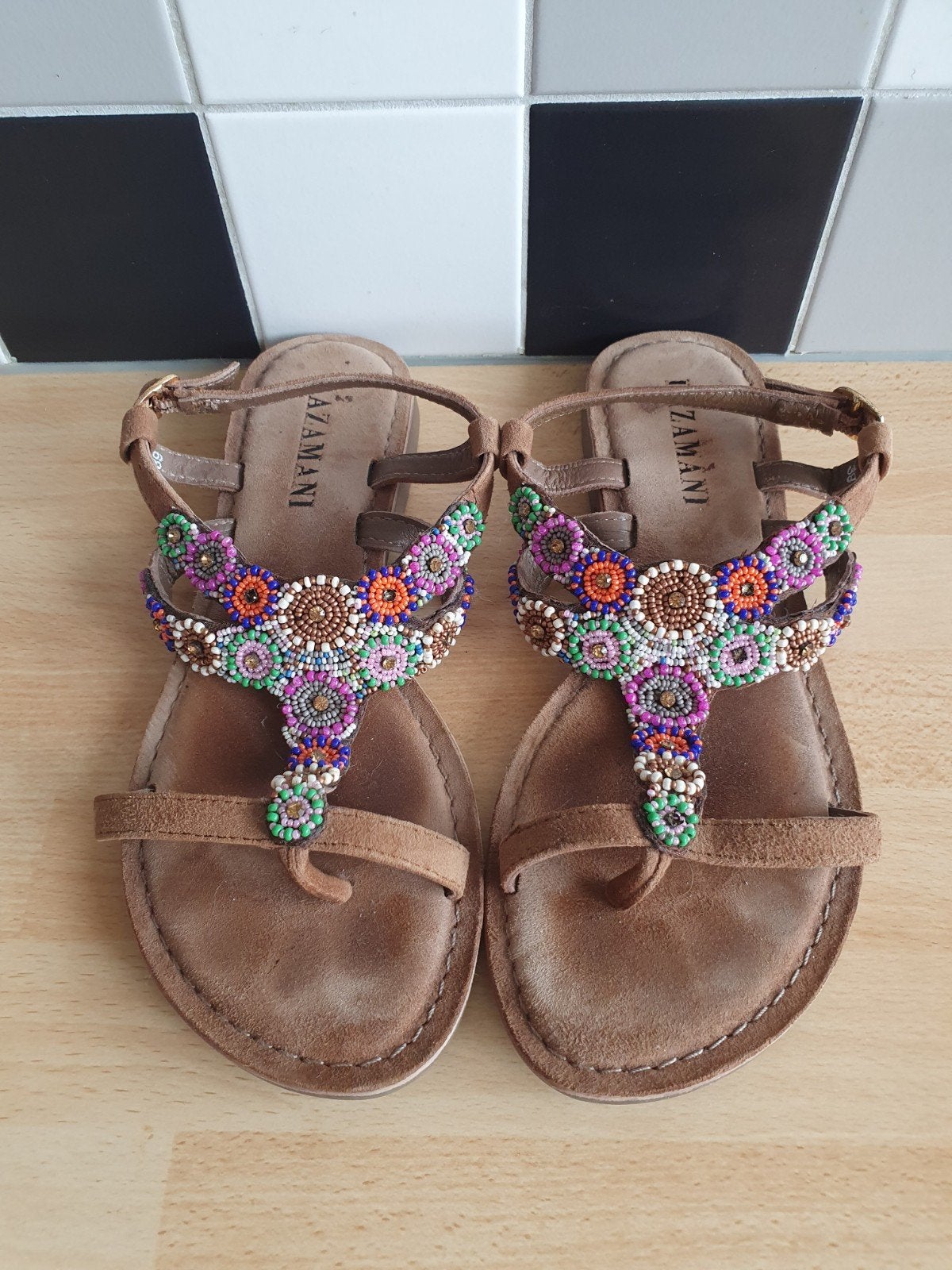 Lazamani sandalen met kralen, maat 39, Kleding | Dames, Bruin, Lazamani, Gedragen, Sandalen of Muiltjes