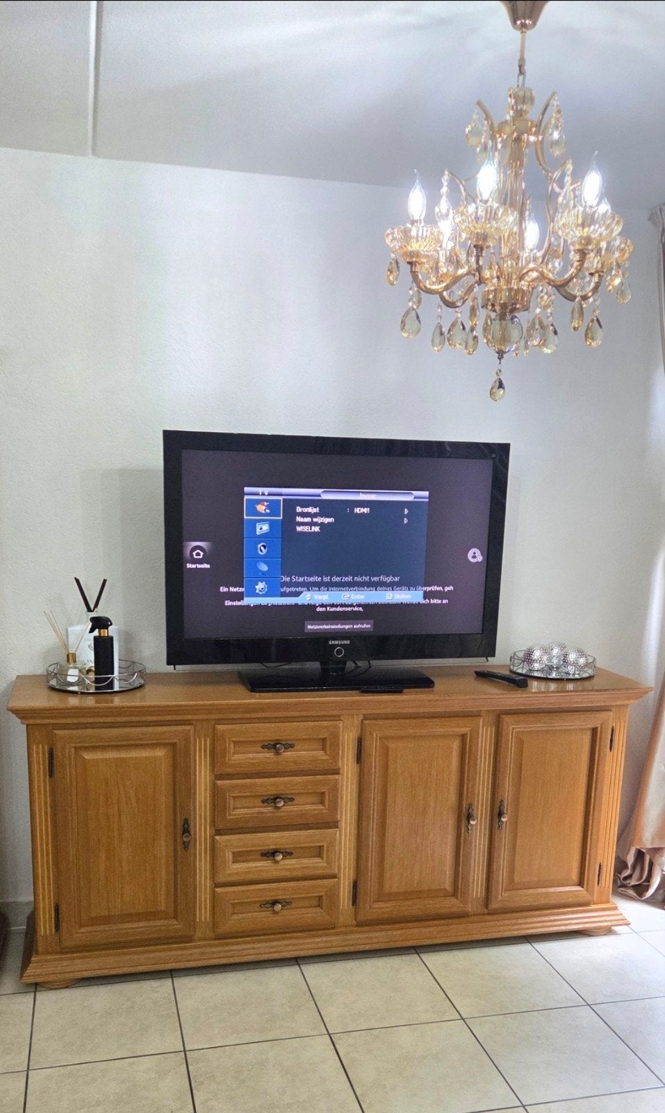 Massief houten dressoir met lades en deuren, Ophalen, Gebruikt, 150 tot 200 cm, 25 tot 50 cm