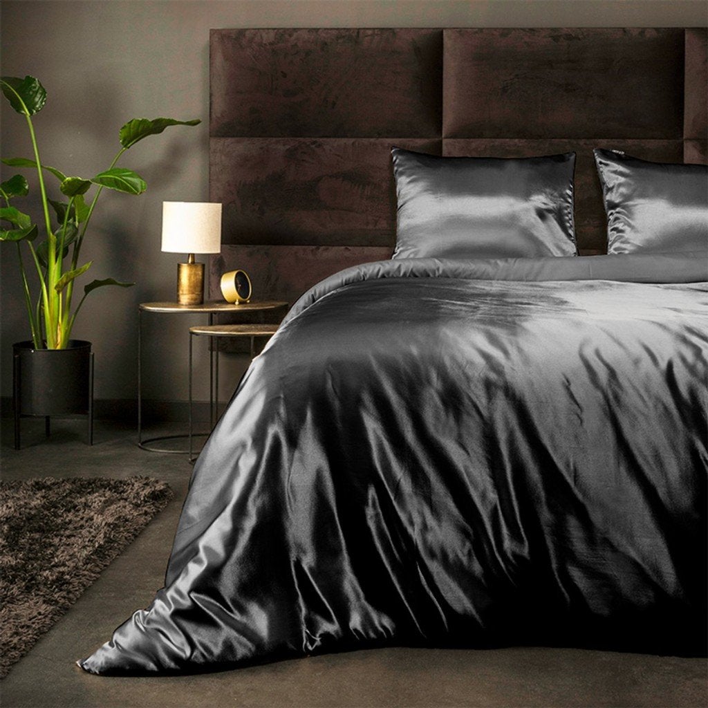 Dekbedovertrek Lits-jumeaux 240 x 220 Silk Satin -Antraciet, Gebruikt, Overige kleuren, Lits-jumeaux, Dekbedovertrek