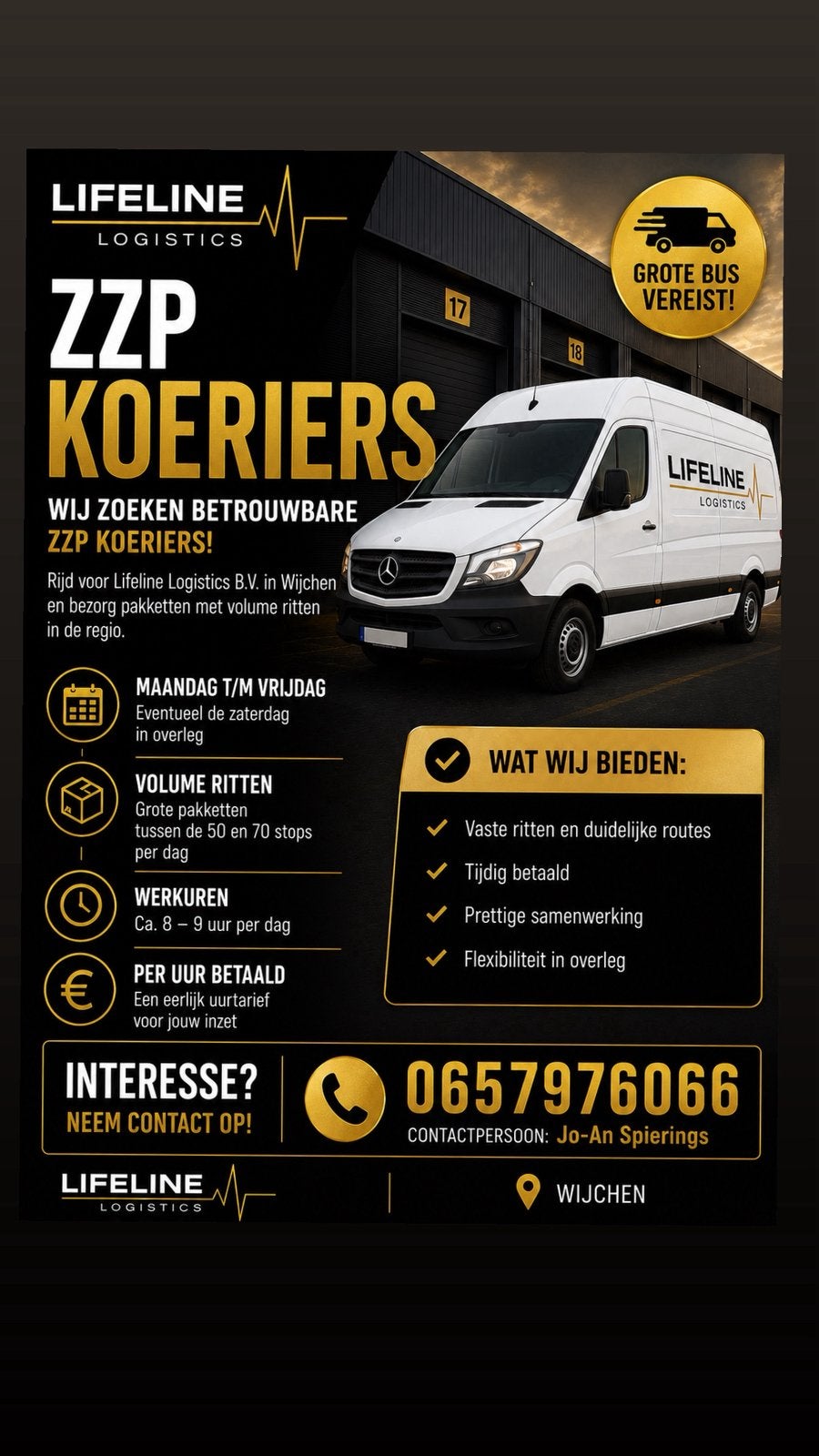 ZZP KOERIERS GEZOCHT – LIFELINE LOGISTICS B.V. (WIJCHEN)