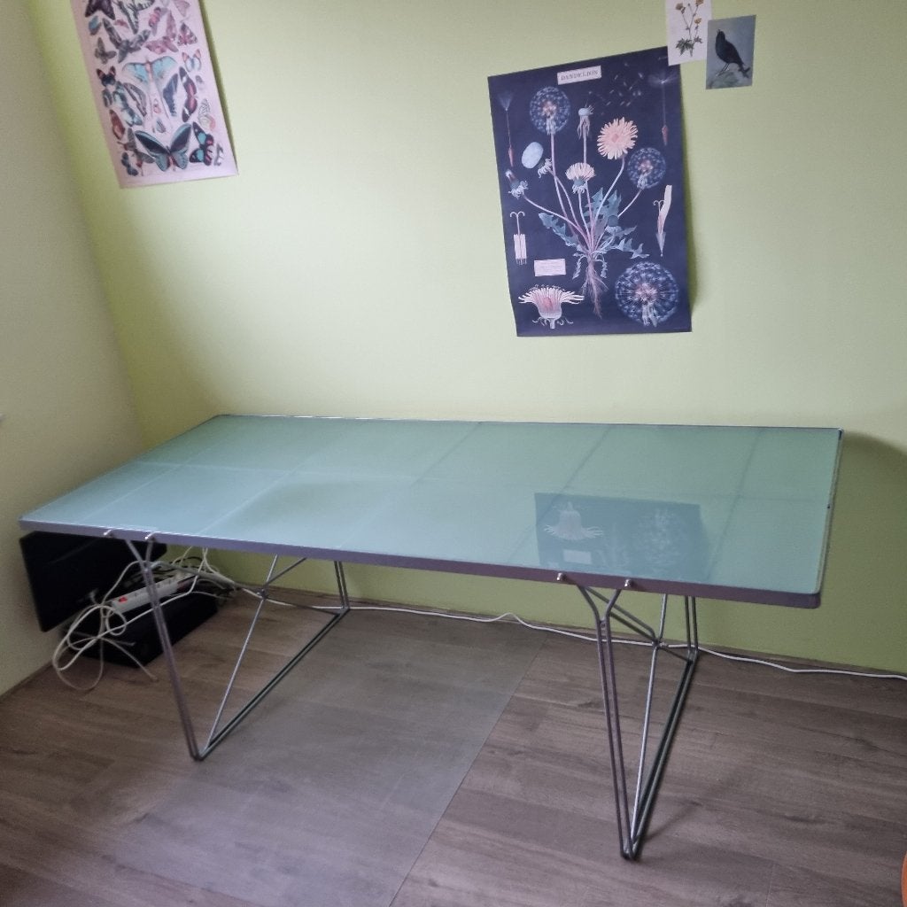 Grote glazen tafel, Huis en Inrichting, Ophalen, Gebruikt, 200 cm of meer, 50 tot 100 cm