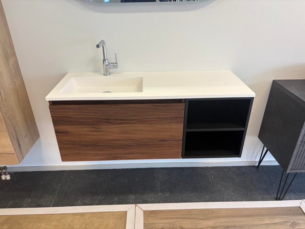 H&R Badmeubel Rize 120cm dark oak - kunsteen wastafel, 100 tot 150 cm, Wltradingnl@outlook.com, Nieuw, Ophalen of Verzenden