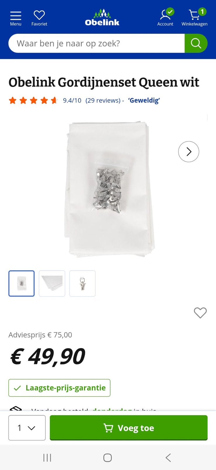 Obelink gordijnset queen wit, Caravans en Kamperen, Ophalen of Verzenden, Nieuw