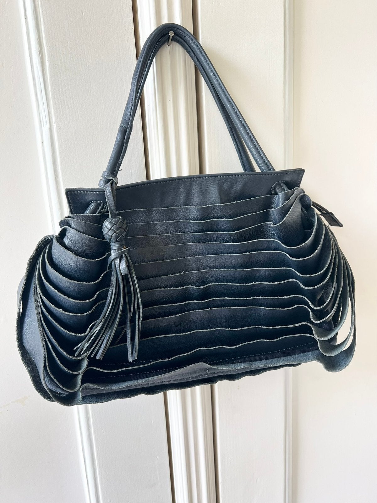 Cromia Italy leren designer handtas | uniek layered design, Ophalen of Verzenden, Zo goed als nieuw, Blauw, Handtas