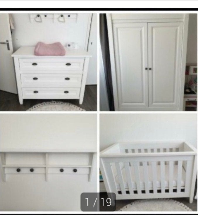 Complete babykamer: ledikant, commode en hanglegkast, Ophalen, Zo goed als nieuw, Jongetje of Meisje