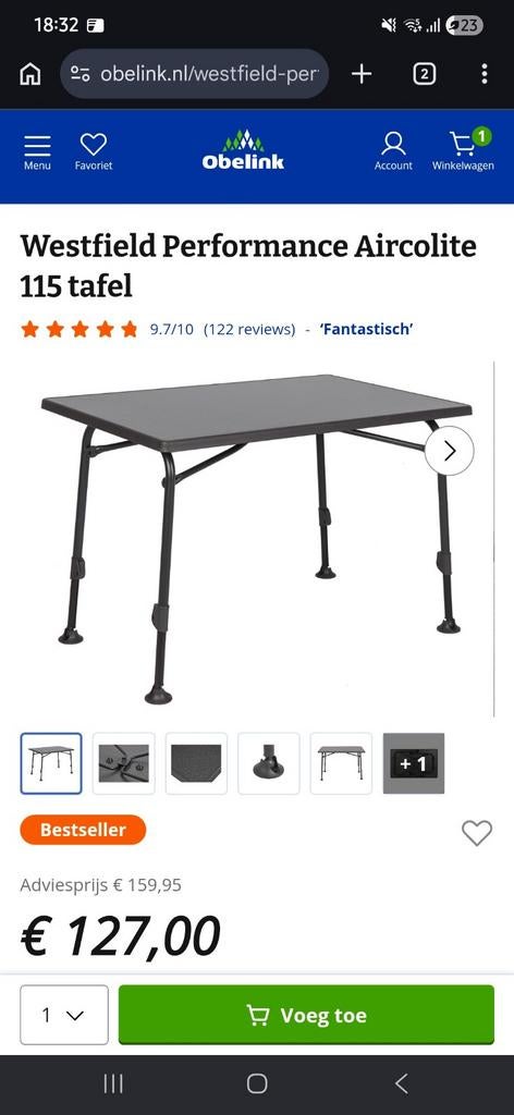 Westfield Performance Aircolite 115 canping tafel, Ophalen, Minder dan 5 meter