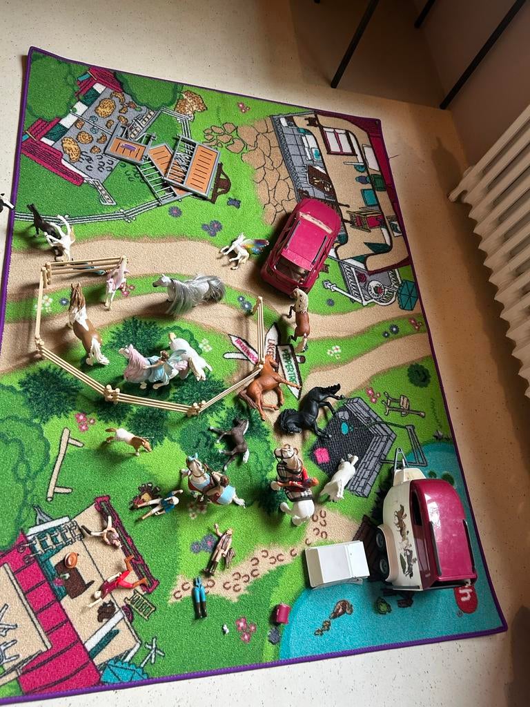 Schleich paarden, manege, trailer, auto, kleed en diverse, Kinderen en Baby's, Speelgoed | Overig, Ophalen, Gebruikt, Jongen of Meisje