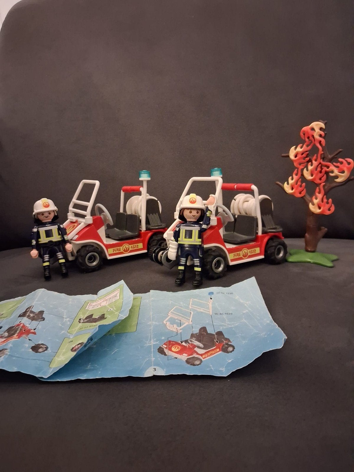 Playmobil Brandweer Buggy's met brandende boom en figuren, Ophalen, Gebruikt, Jongen of Meisje