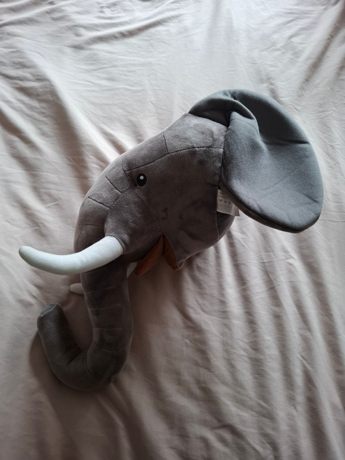 Leuke pluche olifantenkop voor aan de muur, Ophalen of Verzenden, Zo goed als nieuw, Grijs, Textiel
