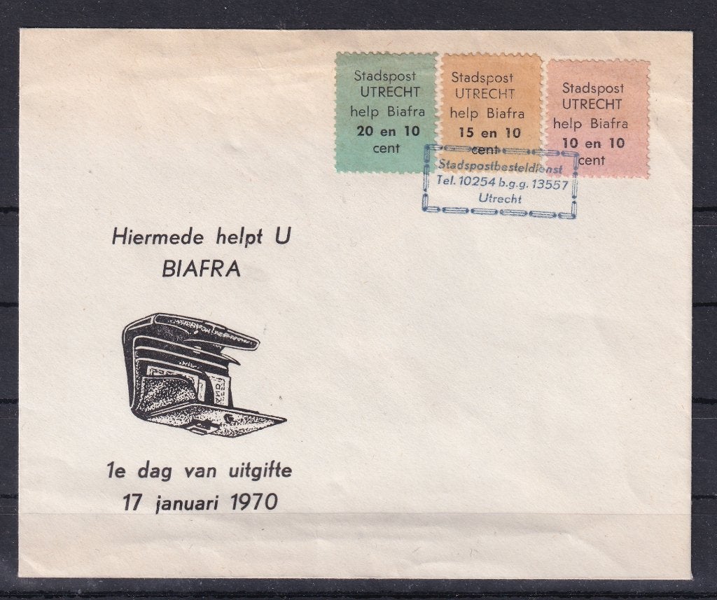 A159) 1970 stadspost Utrecht Help Biafra op envelop, Ophalen of Verzenden, Envelop