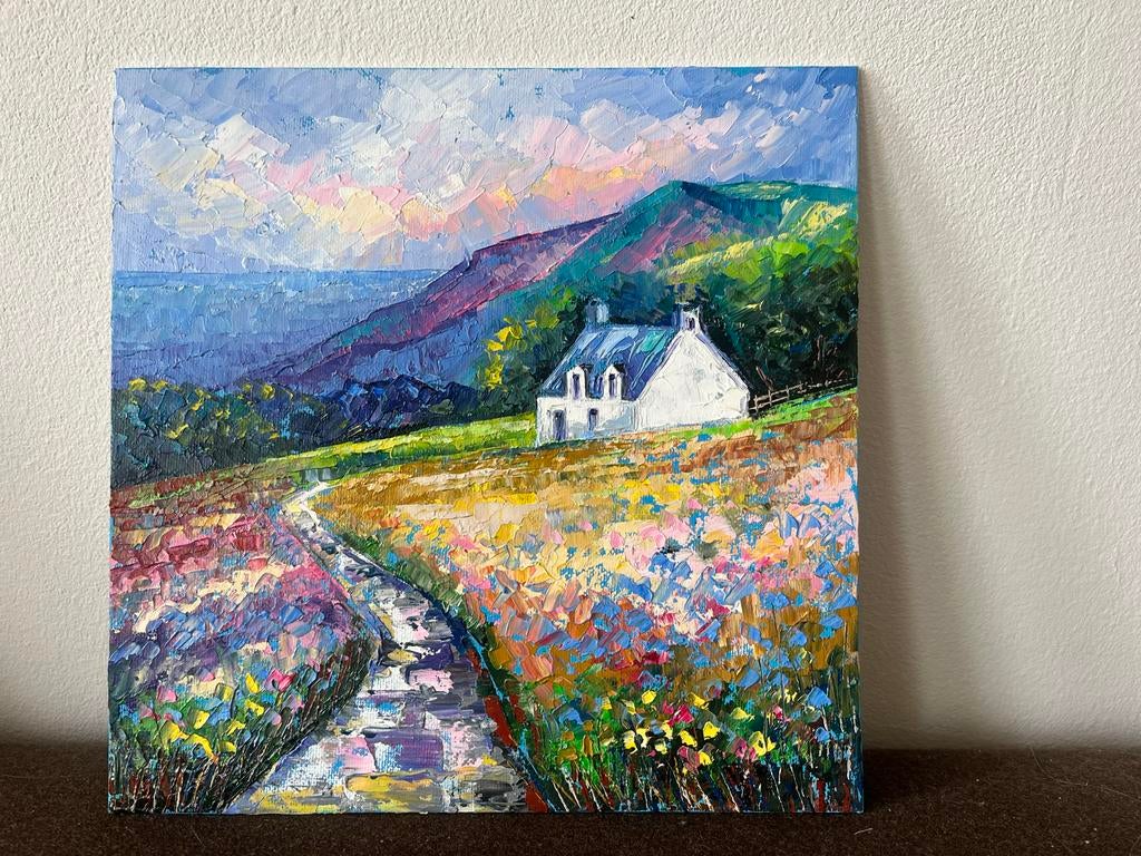 Impressionistisch Iers Landschap Olieverf Schilderij 25x25cm, Ophalen of Verzenden
