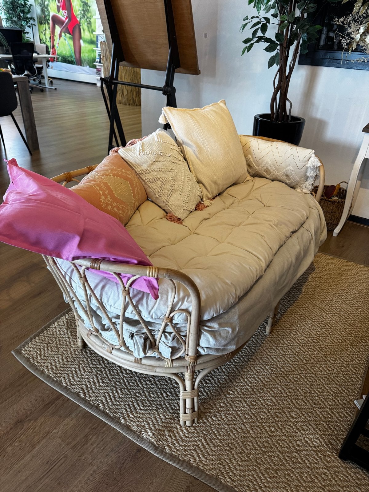 Rotan bankje/daybed met zitkussens, Gebruikt, 150 tot 200 cm, Tweepersoons, Ophalen of Verzenden