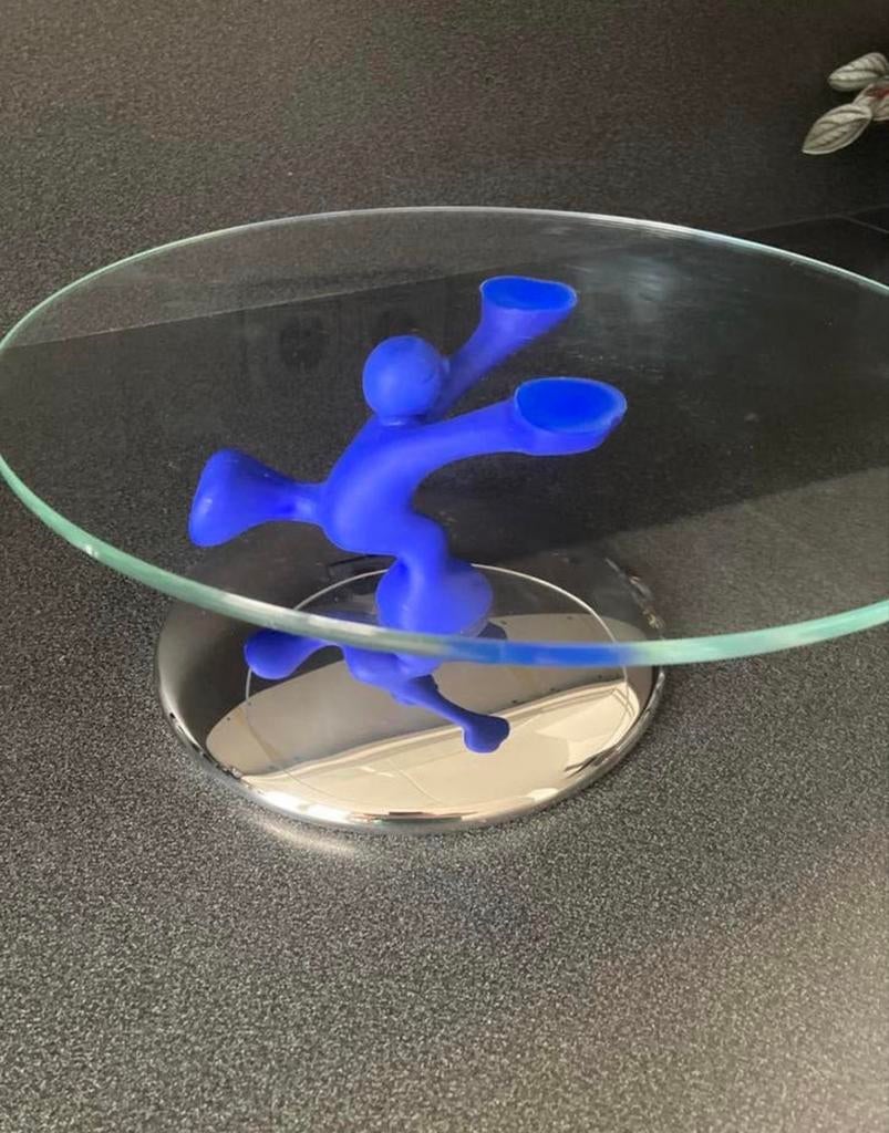 Alessi Moderne blauwe schaal met glazen blad, Kunststof, Blauw, Ophalen of Verzenden, Zo goed als nieuw