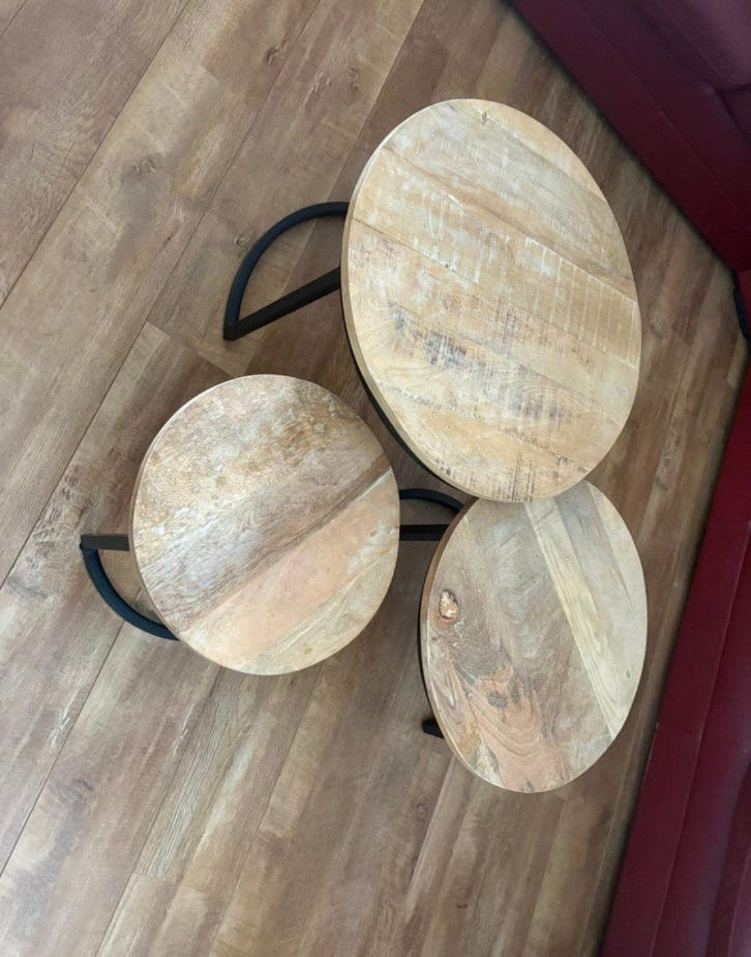 Set van 3 mango houten bijzettafels, rond, Huis en Inrichting, Tafels | Salontafels, Ophalen, Gebruikt, 50 tot 100 cm, Rond