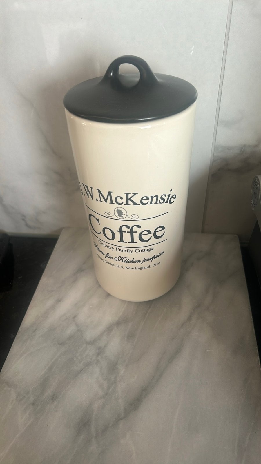 W.McKensie Koffie Voorraadpot - Crème/Zwart, Gebruikt, Ophalen of Verzenden, Voorraadpot, Steen/keramiek
